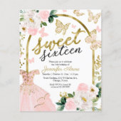 Budget Sweet 16 Uitnodiging Floral Dress Butterfly (Voorkant)