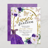 Budget Sweet 16 Uitnodiging Floral Dress Butterfly (Voorkant / Achterkant)