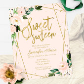 Budget Sweet 16 Uitnodiging Gold Pink Blush Floral