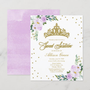 Budget Sweet 16 Uitnodiging Tiara Lavendel Bloemen