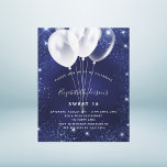 Budget Sweet 16-uitnodiging voor de blauwe ballon<br><div class="desc">Een moderne,  stijlvolle en glamoureuze uitnodiging voor een Sweet 16,  16e verjaardagsfeestje. Een blauwe achtergrond voor de marine,  versierd met faux glitter sparkles en witte ballonnen. De blauwe kleur is ongelijk. Personaliseer en voeg jouw naam en partijdetails toe.</div>