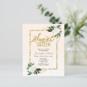 Budget Sweet 16 Uitnodiging White Blush Floral (Staand voorkant)