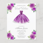 Budget Sweet 16 Uitnodiging Zilver Paarse Gown (Voorkant)