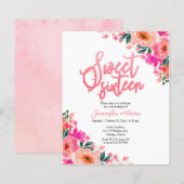 Budget Sweet 16 Uitnodigingen Heet Roze Bloemen (Voorkant / Achterkant)