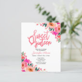 Budget Sweet 16 Uitnodigingen Heet Roze Bloemen (Staand voorkant)