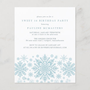 BUDGET Sweet 16 Verjaardag Blue Snowflake Uitnodig