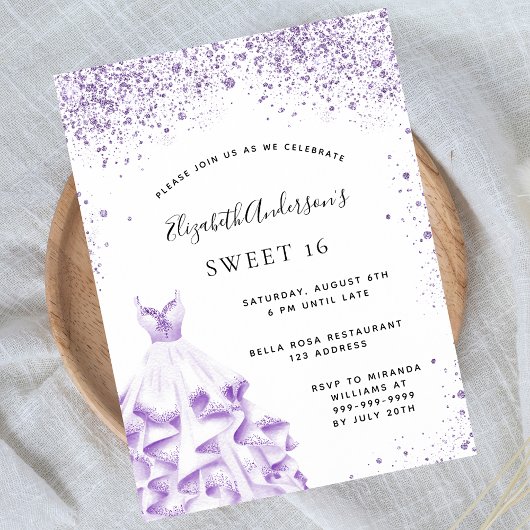 Budget Sweet 16 violet-white-kledinguitnodiging