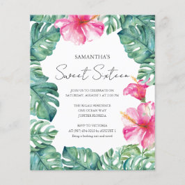 Budget Sweet 16 Waterverf Roze Bloemen Tropisch Flyer