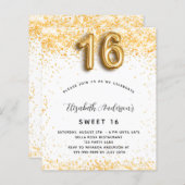 Budget Sweet 16 White Gold glitter-uitnodiging (Voorkant / Achterkant)