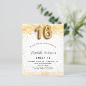 Budget Sweet 16 White Gold glitter-uitnodiging (Staand voorkant)