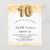 Budget Sweet 16 White Gold glitter-uitnodiging (Voorkant)