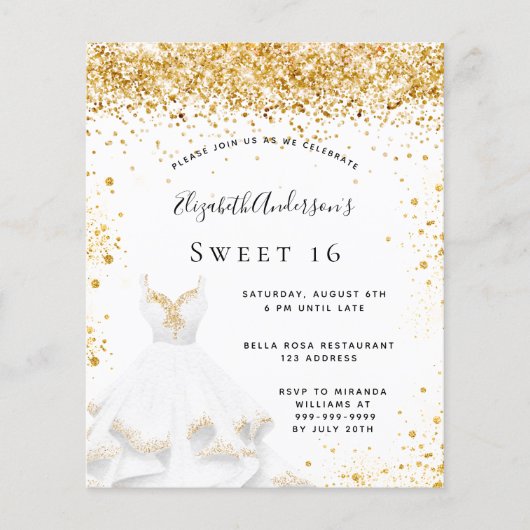 Budget Sweet 16 white gold-jurk glitter stof (Voorkant)