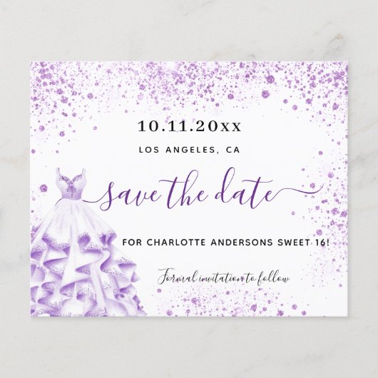 Budget Sweet 16 witte violetjurk met uitzondering  (Voorkant)