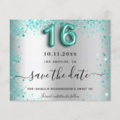 Budget Sweet 16 zilver teal glitters 'save the dat (Voorkant)