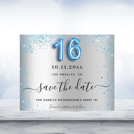 Budget Sweet 16 zilverblauw glitter behalve de dat