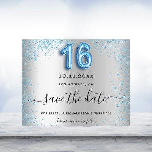 Budget Sweet 16 zilveren blauwe glitters save the