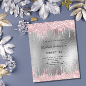 Budget Sweet 16 zilveren glitter roze uitnodiging