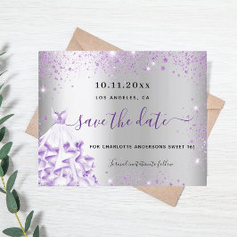 Budget sweet 16 zilveren paarse jurk save the date