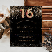 Budget Sweet 16 zwarte goudglitter-uitnodiging