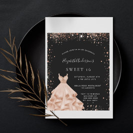 Budget Sweet 16 zwarte roos goudglitterjurk