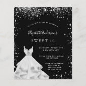 Budget Sweet 16 zwarte zilveren glitter-stofjurk (Voorkant)