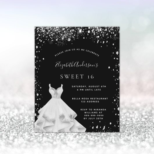 Budget Sweet 16 zwarte zilveren glitter-stofjurk