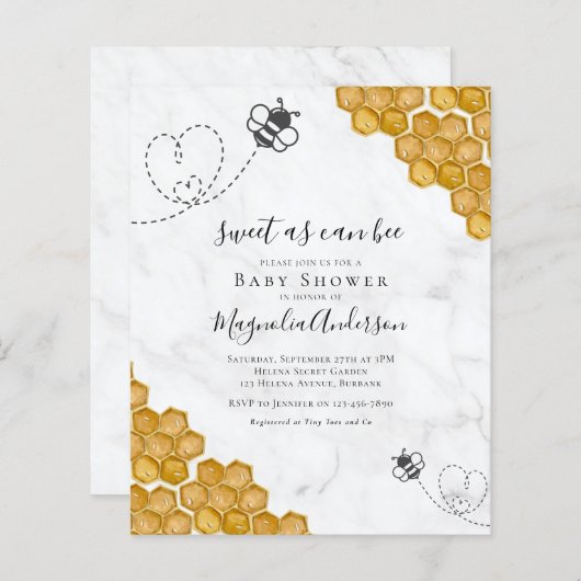 Budget Sweet as Can Bee Baby shower Invitation (Voorkant / Achterkant)