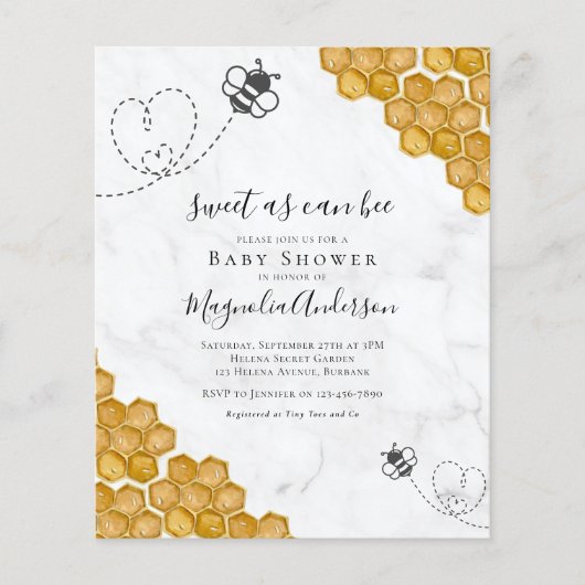 Budget Sweet as Can Bee Baby shower Invitation (Voorkant)