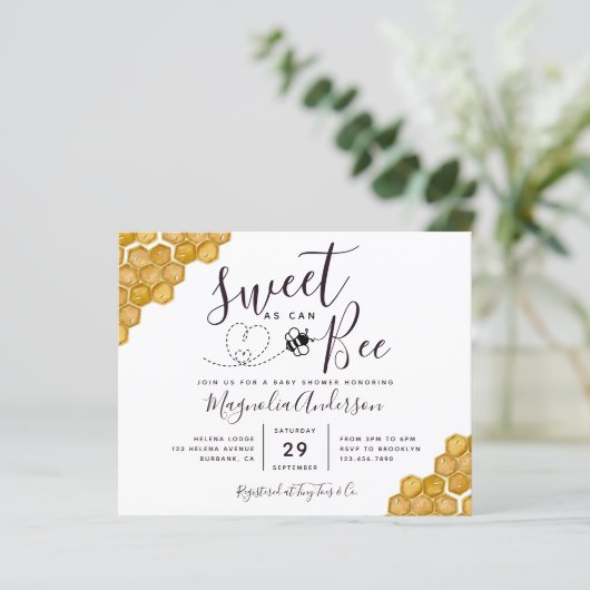 Budget Sweet as Can Bee Baby shower Invitation (Staand voorkant)