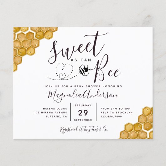 Budget Sweet as Can Bee Baby shower Invitation (Voorkant)