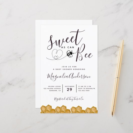 Budget Sweet as Can Bee Baby shower Invitation (Voorkant / Achterkant in situ)