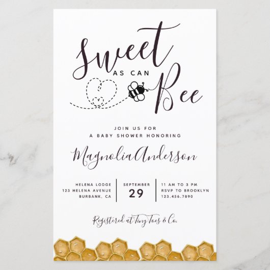Budget Sweet as Can Bee Baby shower Invitation (Voorkant)