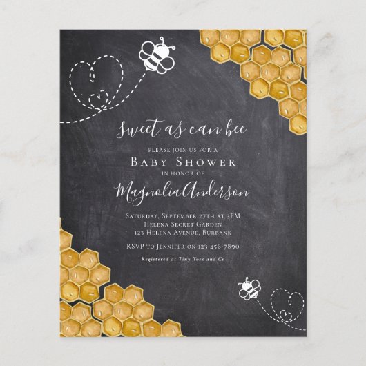 Budget Sweet as Can Bee Baby shower Invitation (Voorkant)