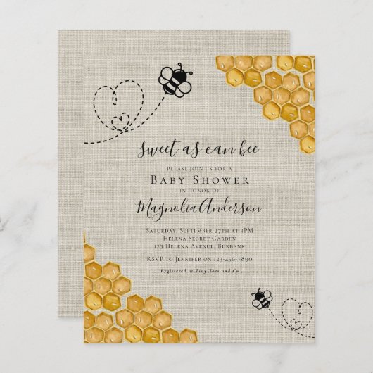 Budget Sweet as Can Bee Baby shower Invitation (Voorkant / Achterkant)