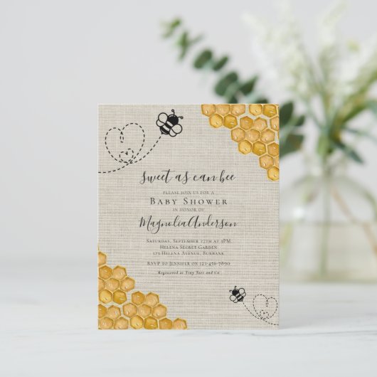 Budget Sweet as Can Bee Baby shower Invitation (Staand voorkant)