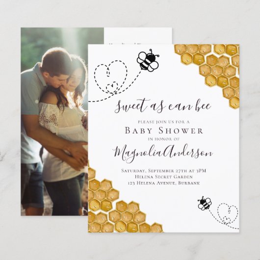 Budget Sweet as Can Bee Baby shower Invitation (Voorkant / Achterkant)