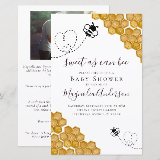 Budget Sweet as Can Bee Baby shower Invitation (Voorkant / Achterkant)