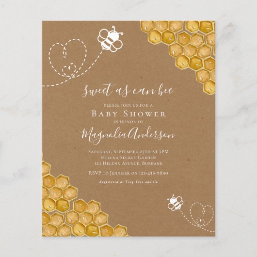 Budget Sweet as Can Bee Baby shower Invitation (Voorkant)