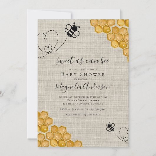 Budget Sweet as Can Bee Baby shower Invitation Kaart (Voorkant)