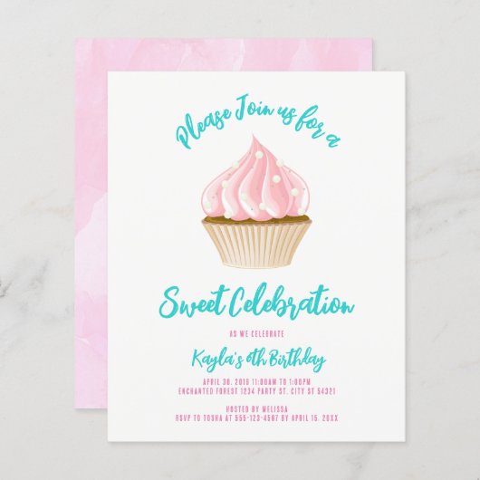 Budget Sweet Celebration Cupcake Invitations (Voorkant / Achterkant)