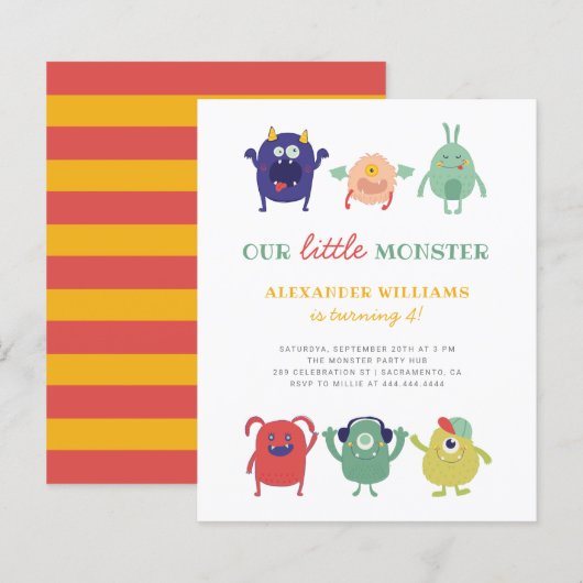 Budget Sweet Colorful Little Monster Kids Birthday (Voorkant / Achterkant)