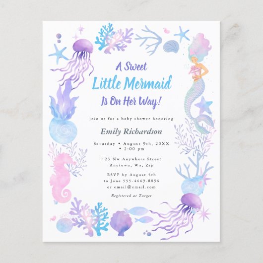 Budget Sweet Little Mermaid Baby shower Invitation (Voorkant)