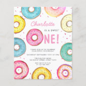 Budget Sweet One Donuts 1e Verjaardag uitnodiging (Voorkant)