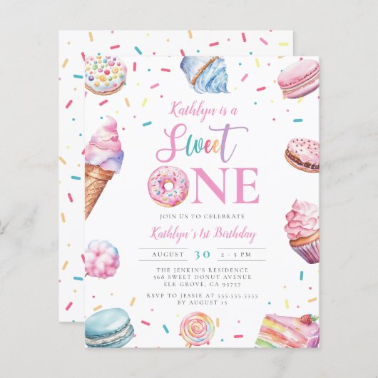 Budget Sweet One Pastel Donut Snoep Eerste Verjaar (Voorkant / Achterkant)