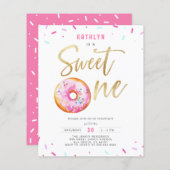 Budget Sweet One Pink Gold Donut Verjaardagsuitnod (Voorkant / Achterkant)