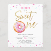 Budget Sweet One Pink Gold Donut Verjaardagsuitnod (Voorkant)