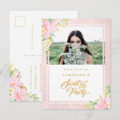 Budget Sweet Sixteen Elegant Floral Pink Foto Uitnodiging Briefkaart (Voorkant / Achterkant)