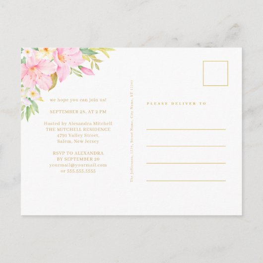 Budget Sweet Sixteen Elegant Floral Pink Foto Uitnodiging Briefkaart (Achterkant)