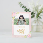 Budget Sweet Sixteen Elegant Floral Pink Foto Uitnodiging Briefkaart (Staand voorkant)