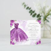 Budget Sweet Sixteen Uitnodiging Zilver Paarse Gow (Staand voorkant)